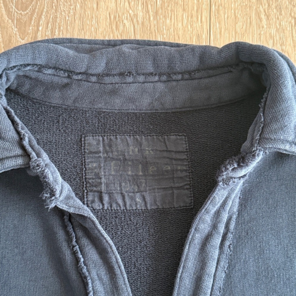 Frank & Eileen Tee Lab Navy Cotton Raw Hem V-Neck Sweatshirt LAB510TF Size S - Picture 3 of 7